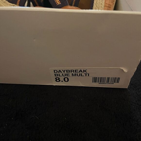 Steve Madden Daybreak blue multi espadrilles strappy high wedges cork, size 8 - Picture 6 of 10